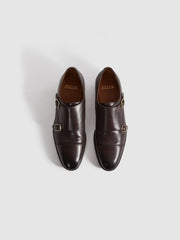 Leather Double Monk Strap Shoes Dark Brown | Mens