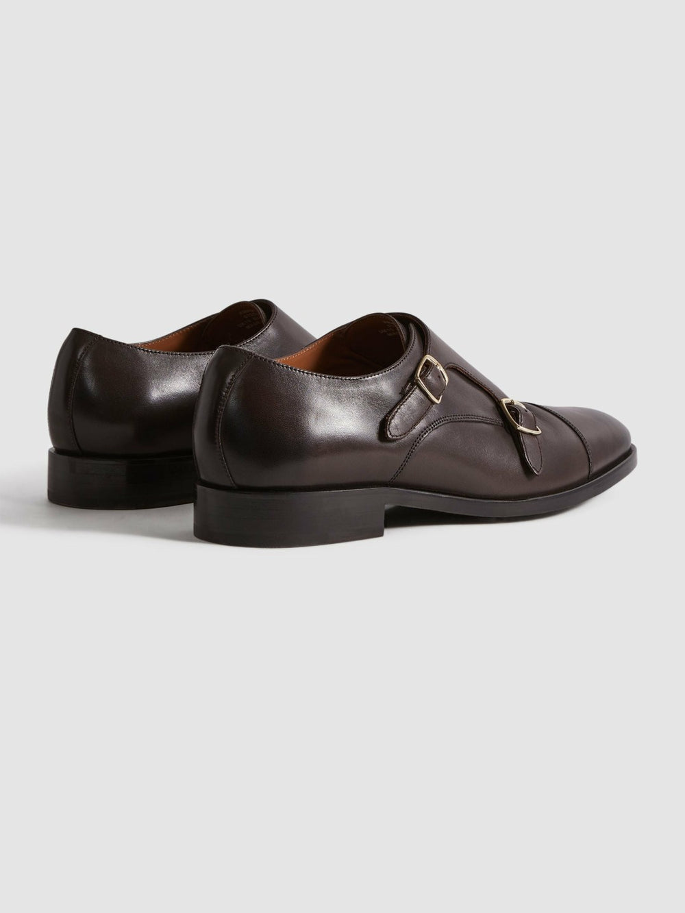 Leather Double Monk Strap Shoes Dark Brown | Mens
