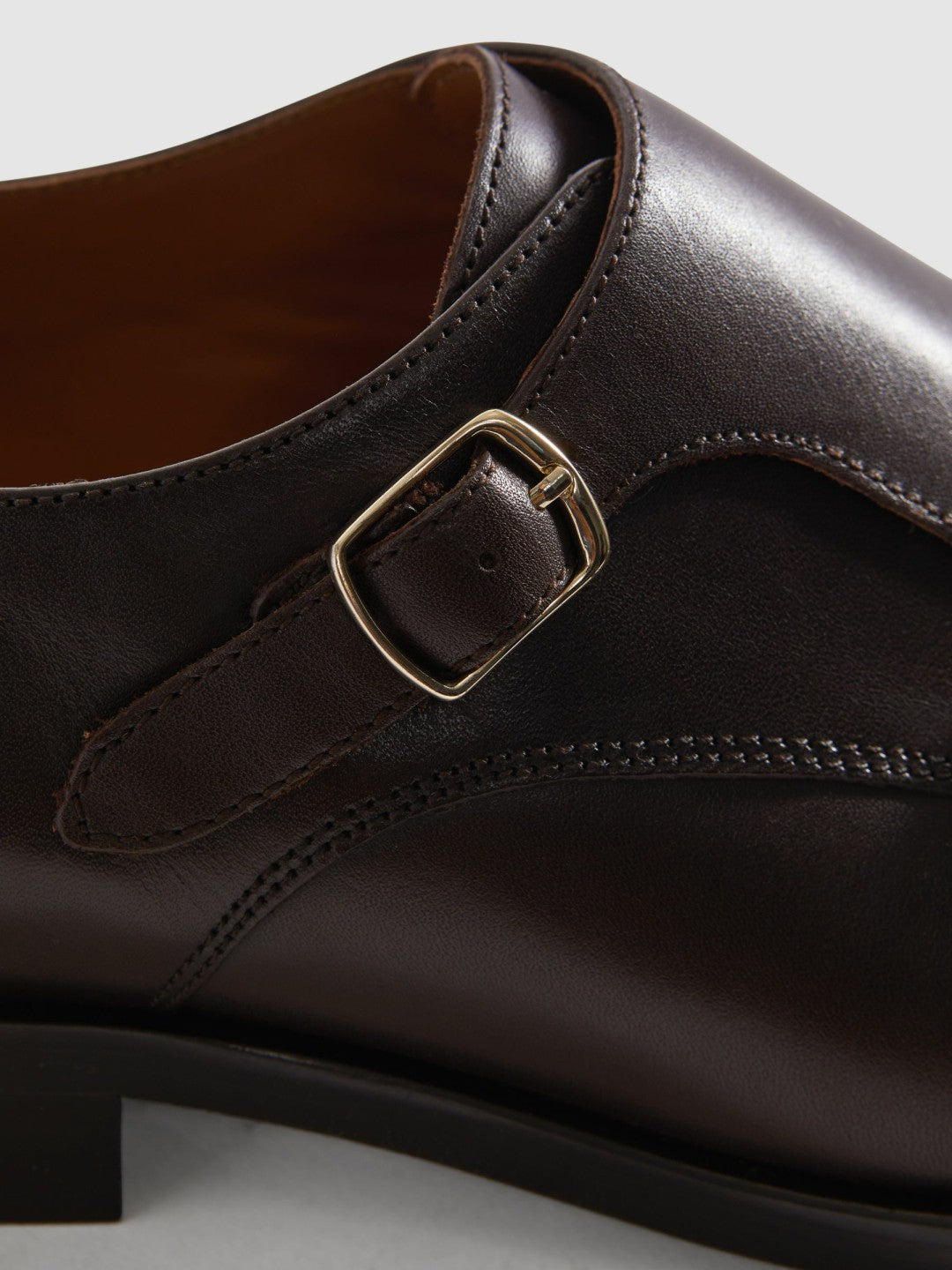 Leather Double Monk Strap Shoes Dark Brown | Mens