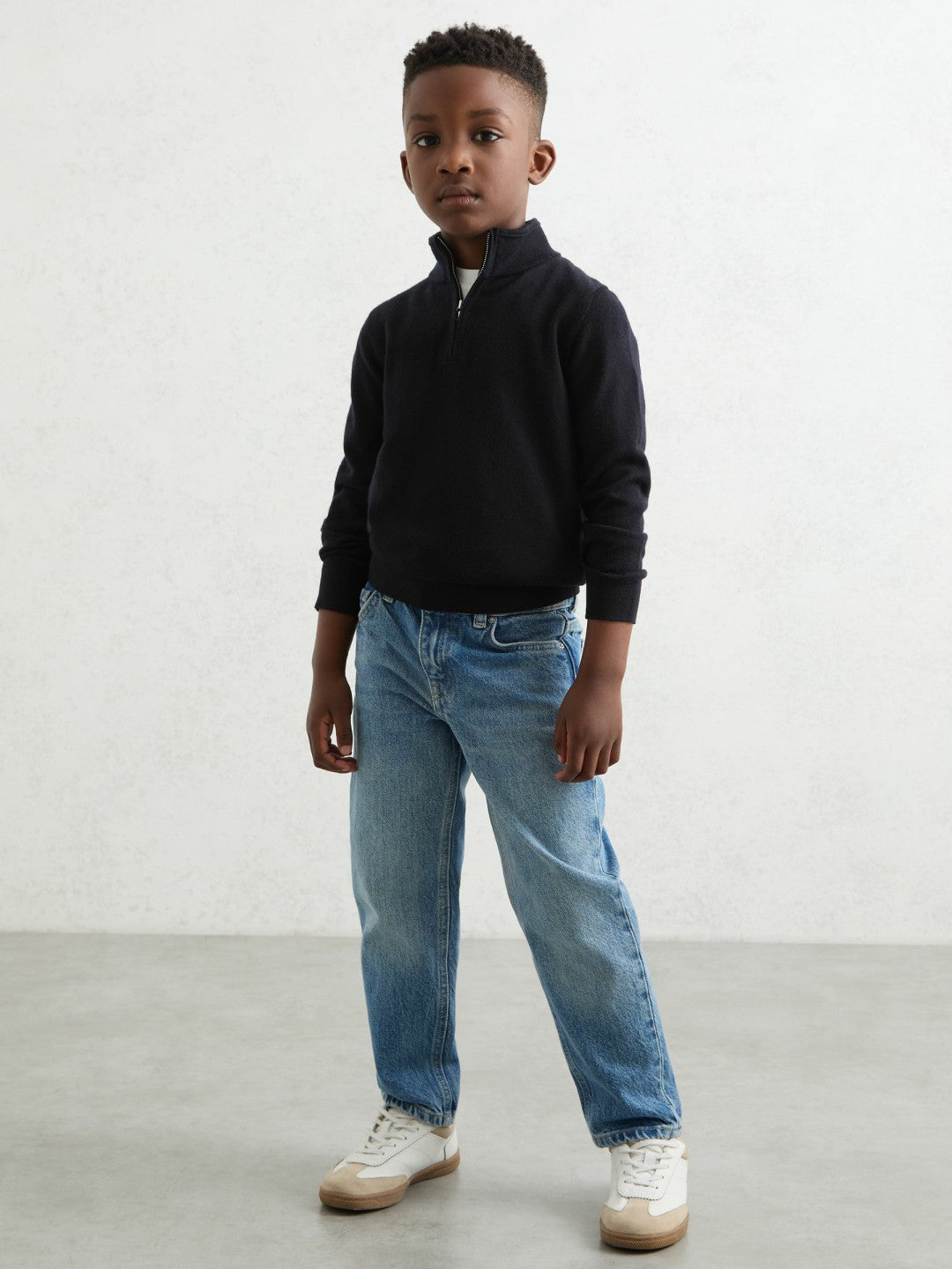 9-13 yrs Merino Wool Half-Zip Funnel Neck Jumper Navy | Children