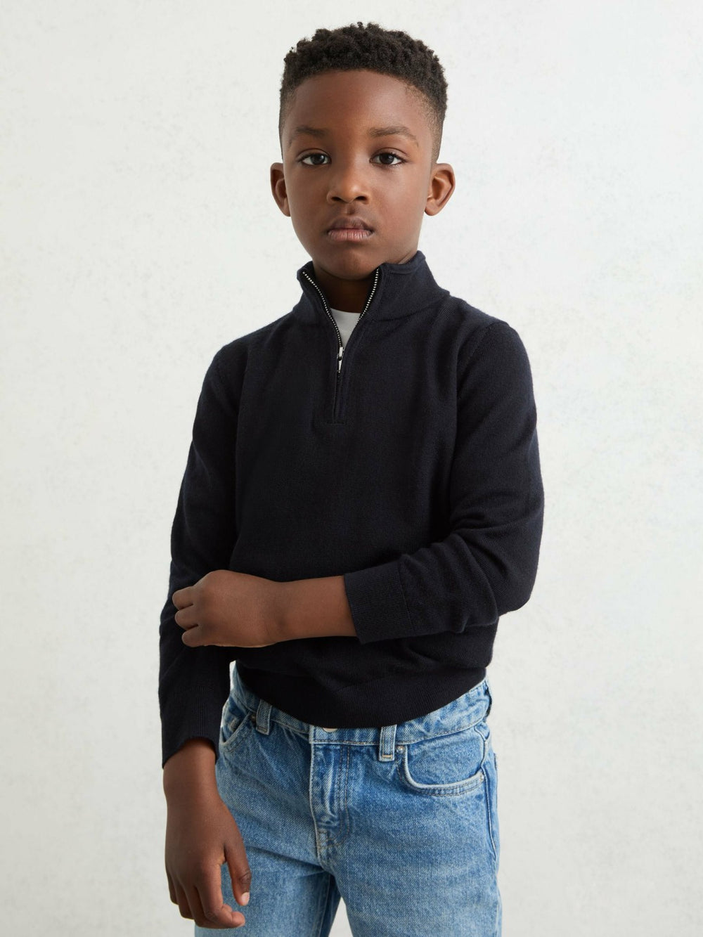 9-13 yrs Merino Wool Half-Zip Funnel Neck Jumper Navy | Children