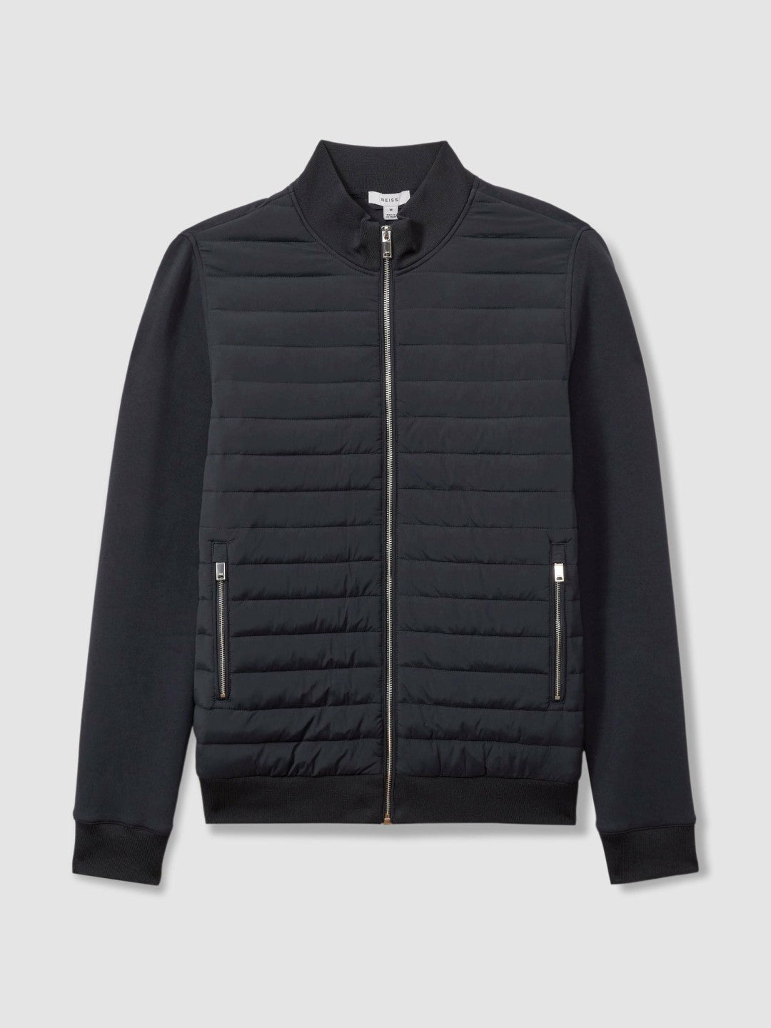 Hybrid Quilt and Knit Zip-Through Jacket Navy | Mens