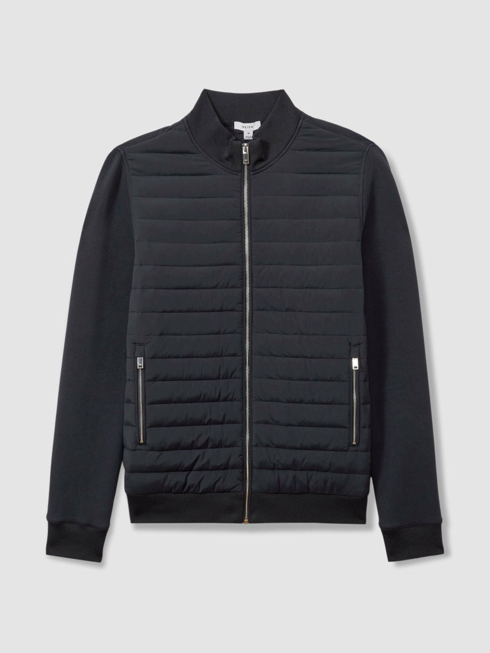 Hybrid Quilt and Knit Zip-Through Jacket Navy | Mens