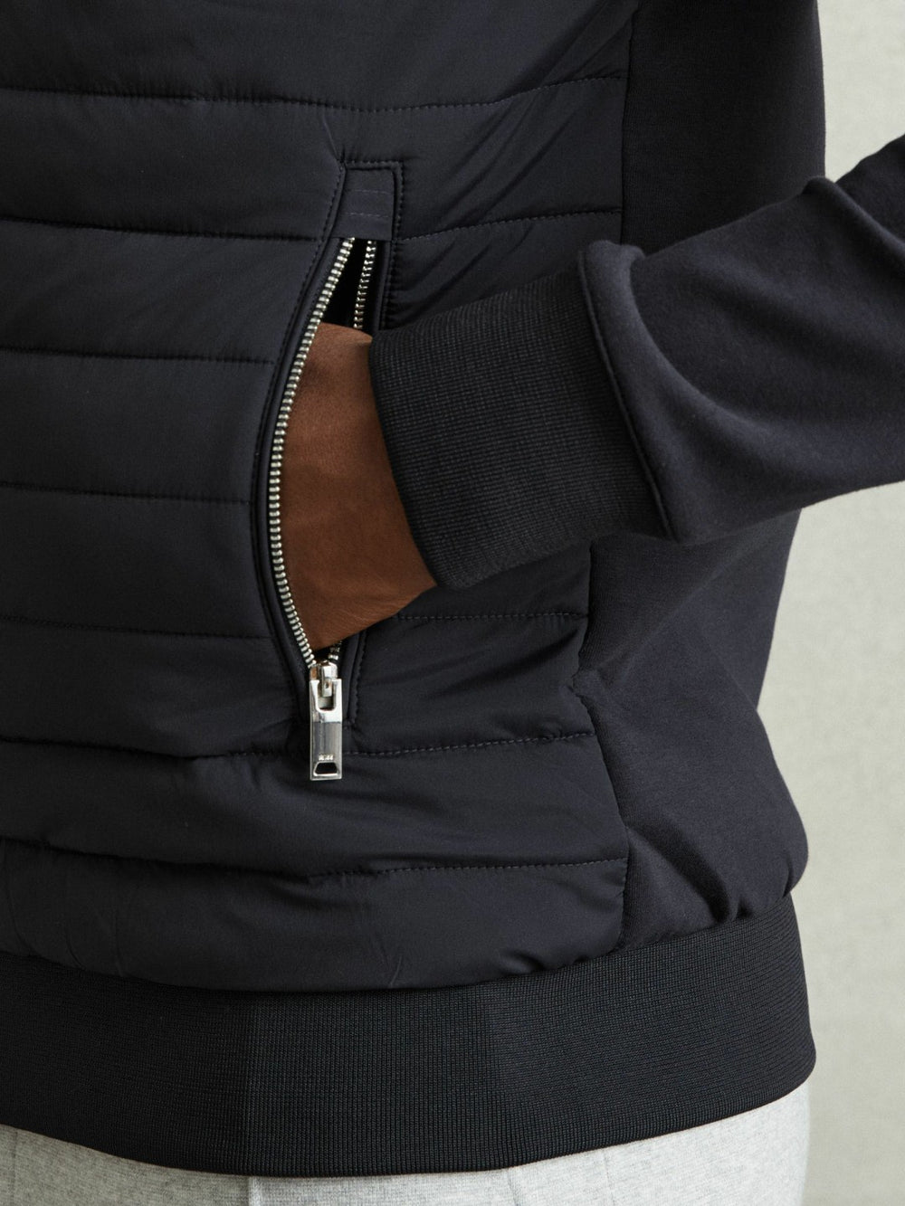 Hybrid Quilt and Knit Zip-Through Jacket Navy | Mens
