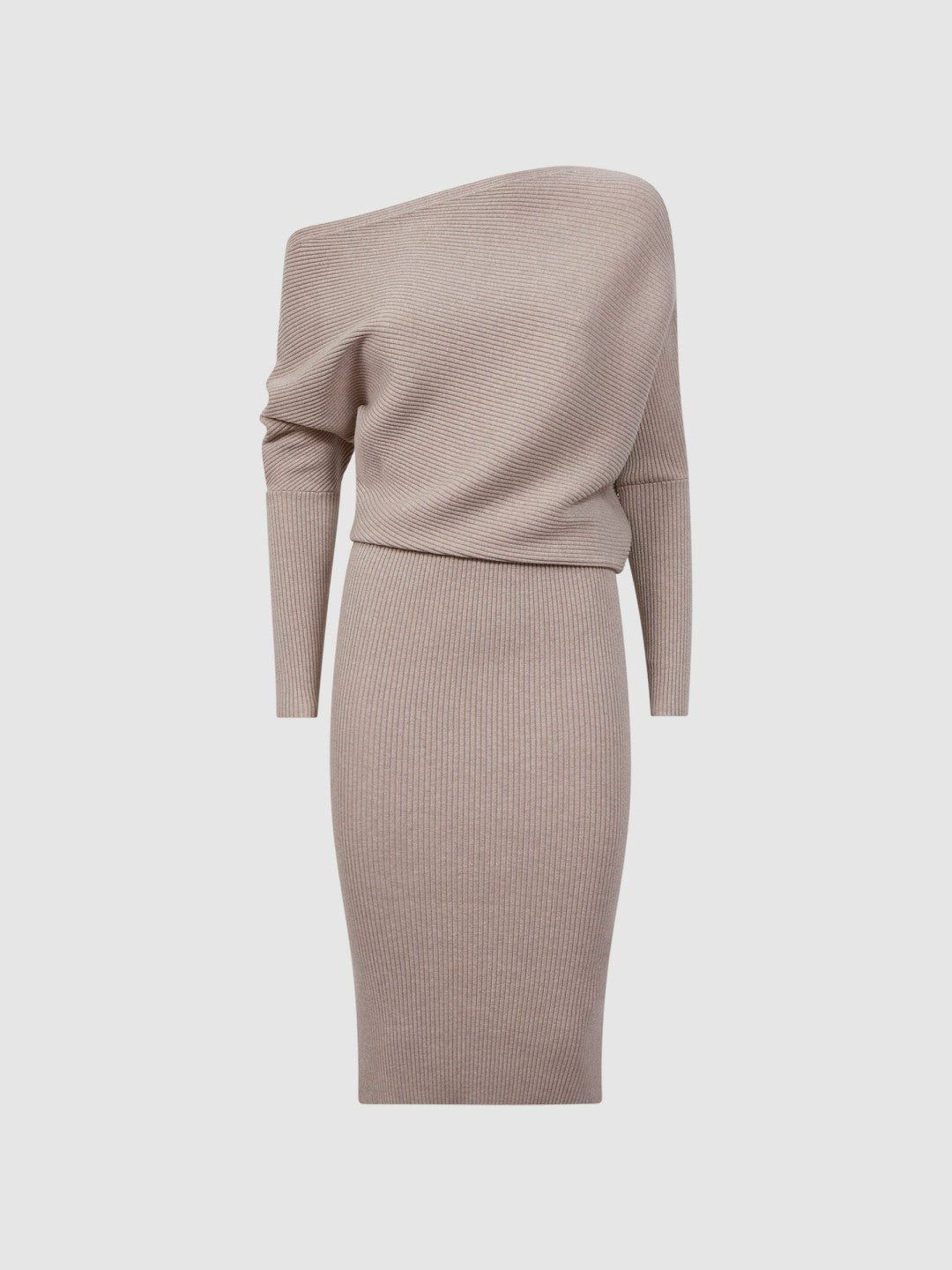 Off-The-Shoulder Ribbed Midi Dress Neutral | Womens