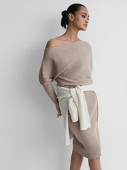 Off-The-Shoulder Ribbed Midi Dress Neutral | Womens