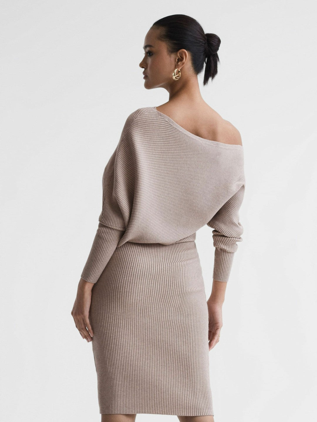 Off-The-Shoulder Ribbed Midi Dress Neutral | Womens