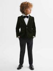 9-14 yrs Slim Fit Velvet Single Breasted Blazer Emerald | Children