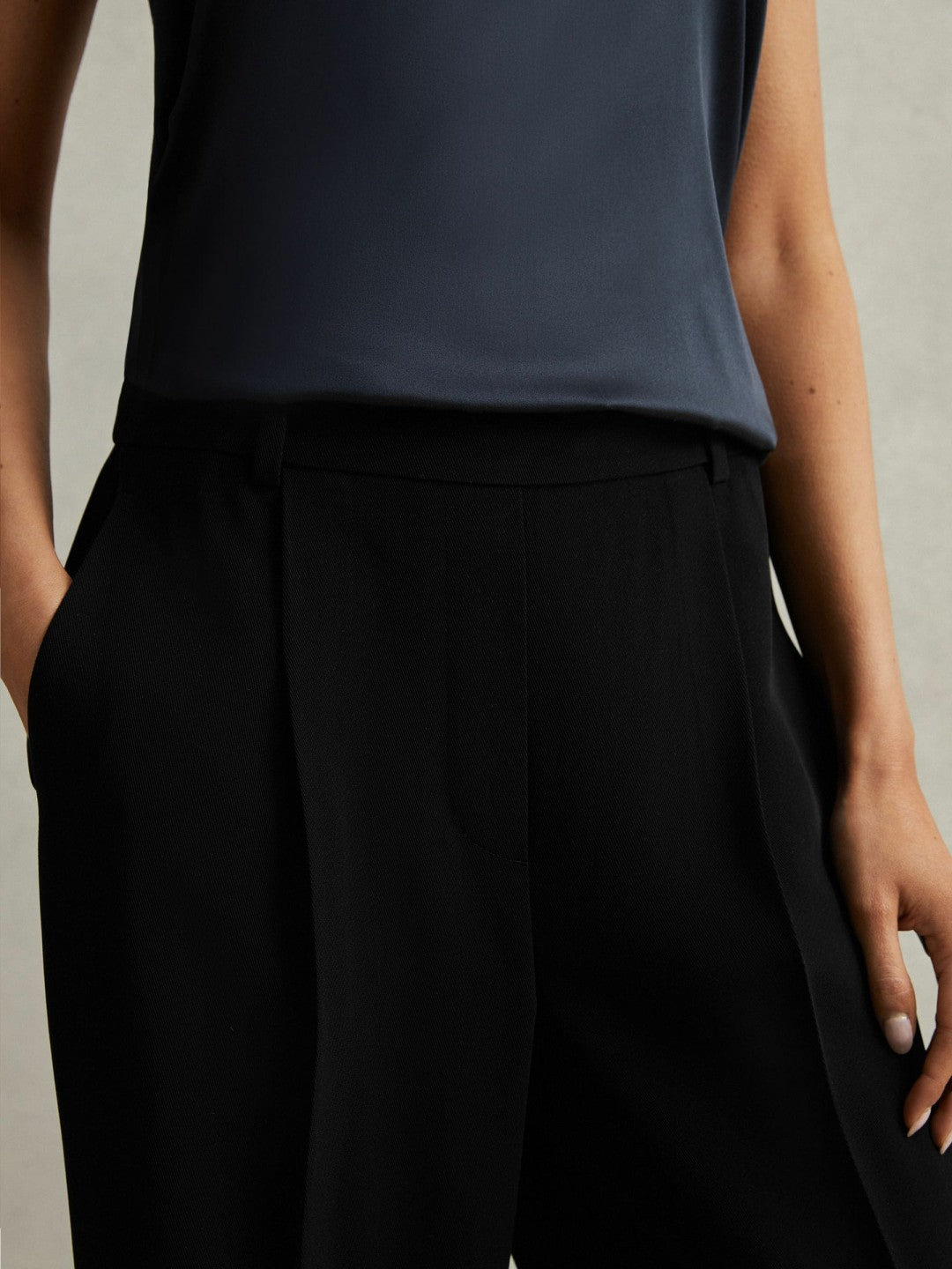 Petite Half-Elasticated Wide Leg Trousers Black | Womens