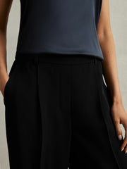 Petite Half-Elasticated Wide Leg Trousers Black | Womens
