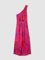 Paisley-Print One-Shoulder Midi Dress Pink | Womens