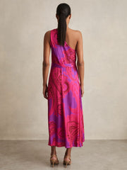 Paisley-Print One-Shoulder Midi Dress Pink | Womens