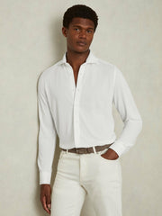 Modal Blend Cutaway Collar Shirt White | Mens