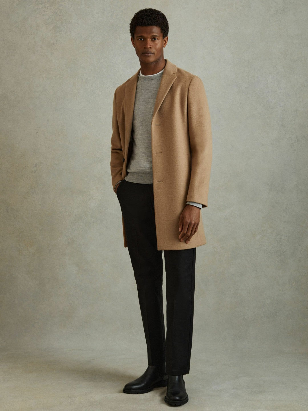 Wool Blend Single Breasted Epsom Overcoat Camel | Mens