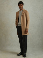 Wool Blend Single Breasted Epsom Overcoat Camel | Mens