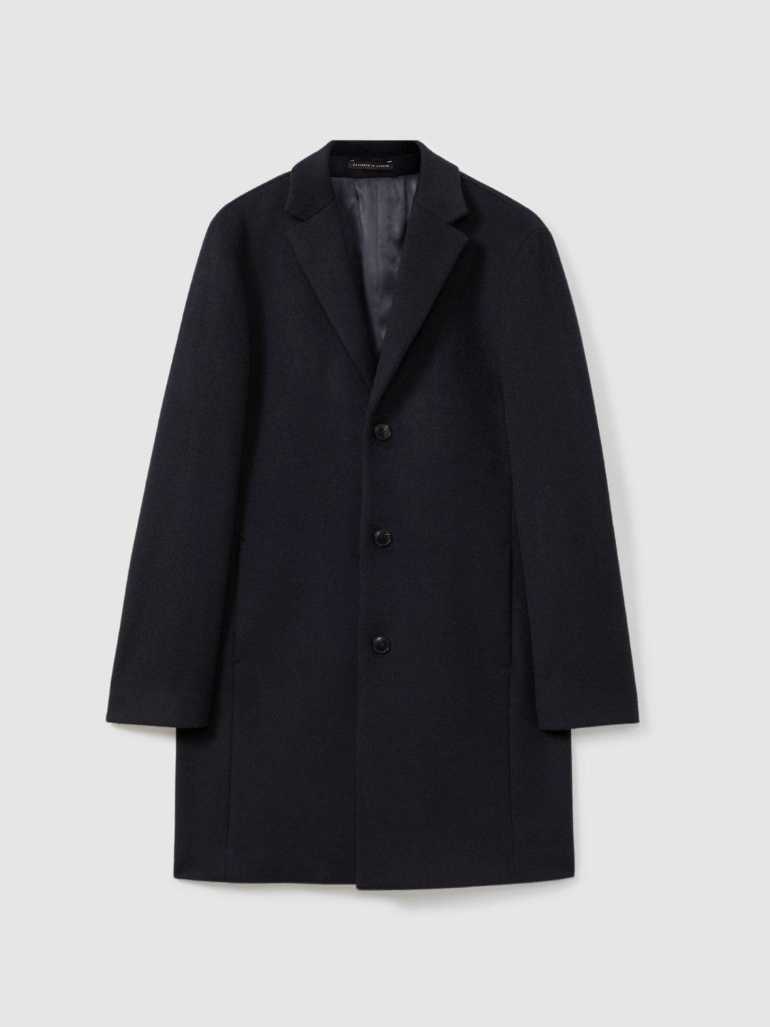 Wool Blend Single Breasted Epsom Overcoat Navy | Mens