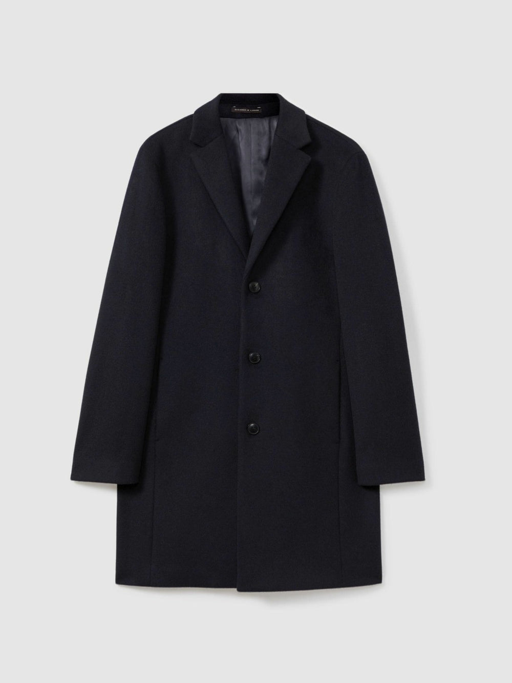 Wool Blend Single Breasted Epsom Overcoat Navy | Mens