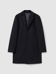 Wool Blend Single Breasted Epsom Overcoat Navy | Mens