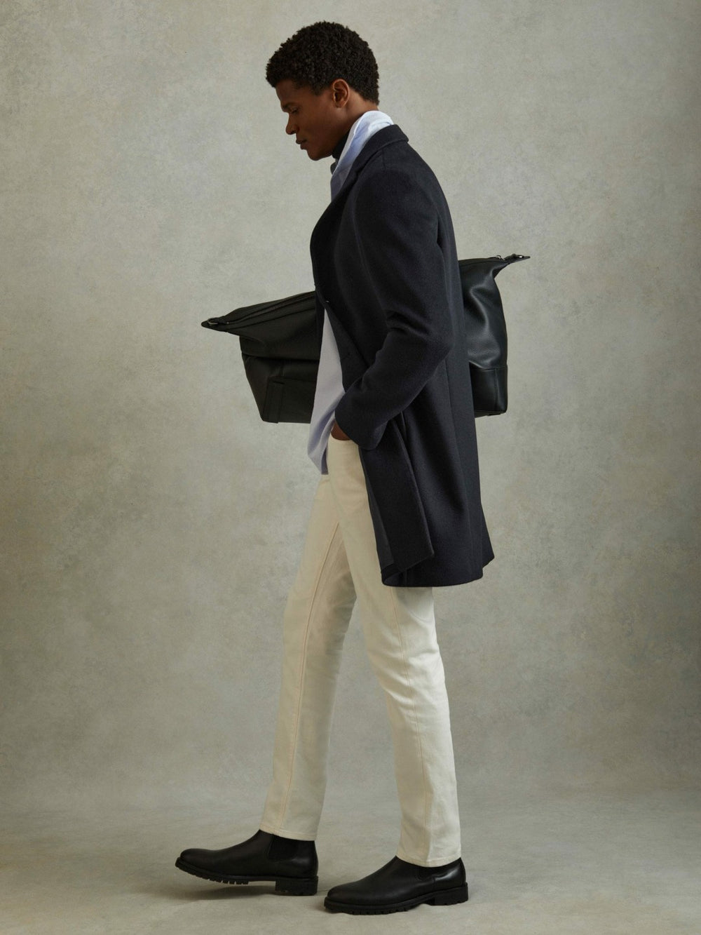 Wool Blend Single Breasted Epsom Overcoat Navy | Mens