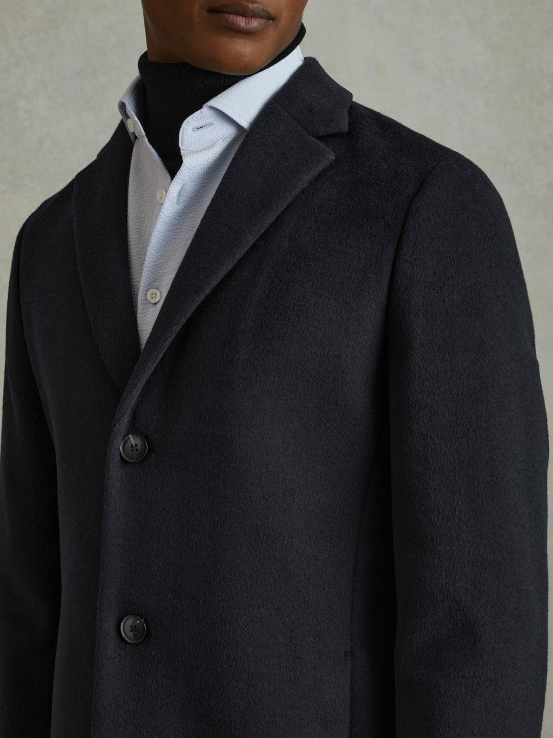 Wool Blend Single Breasted Epsom Overcoat Navy | Mens