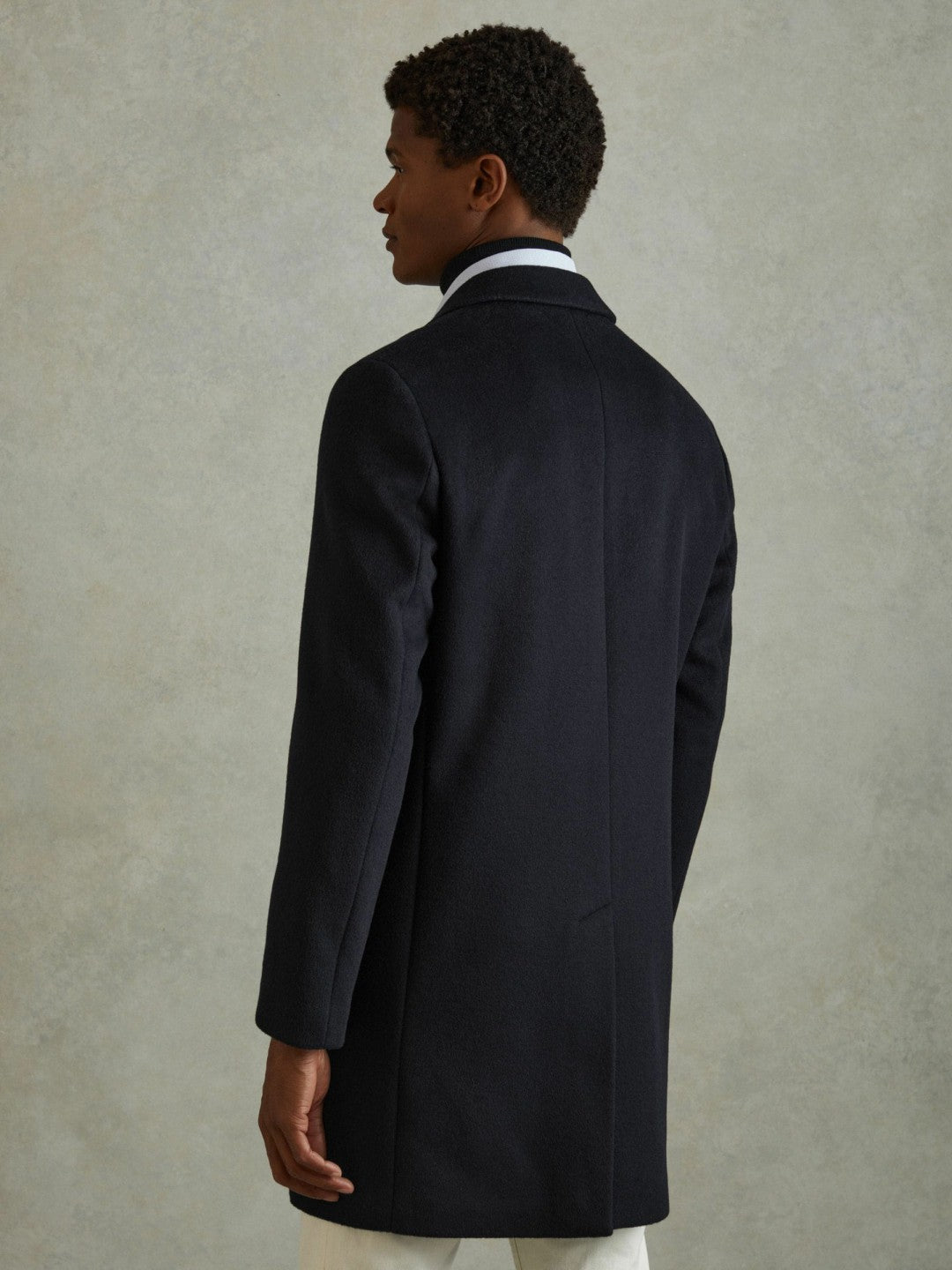Wool Blend Single Breasted Epsom Overcoat Navy | Mens