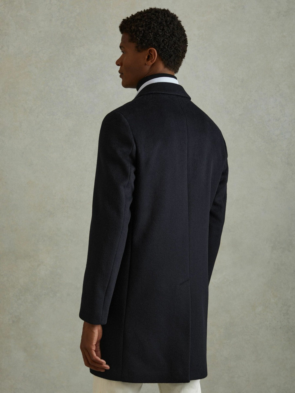 Wool Blend Single Breasted Epsom Overcoat Navy | Mens