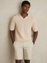 Pointelle Open-Collar Polo Shirt Stone | Mens