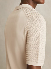 Pointelle Open-Collar Polo Shirt Stone | Mens