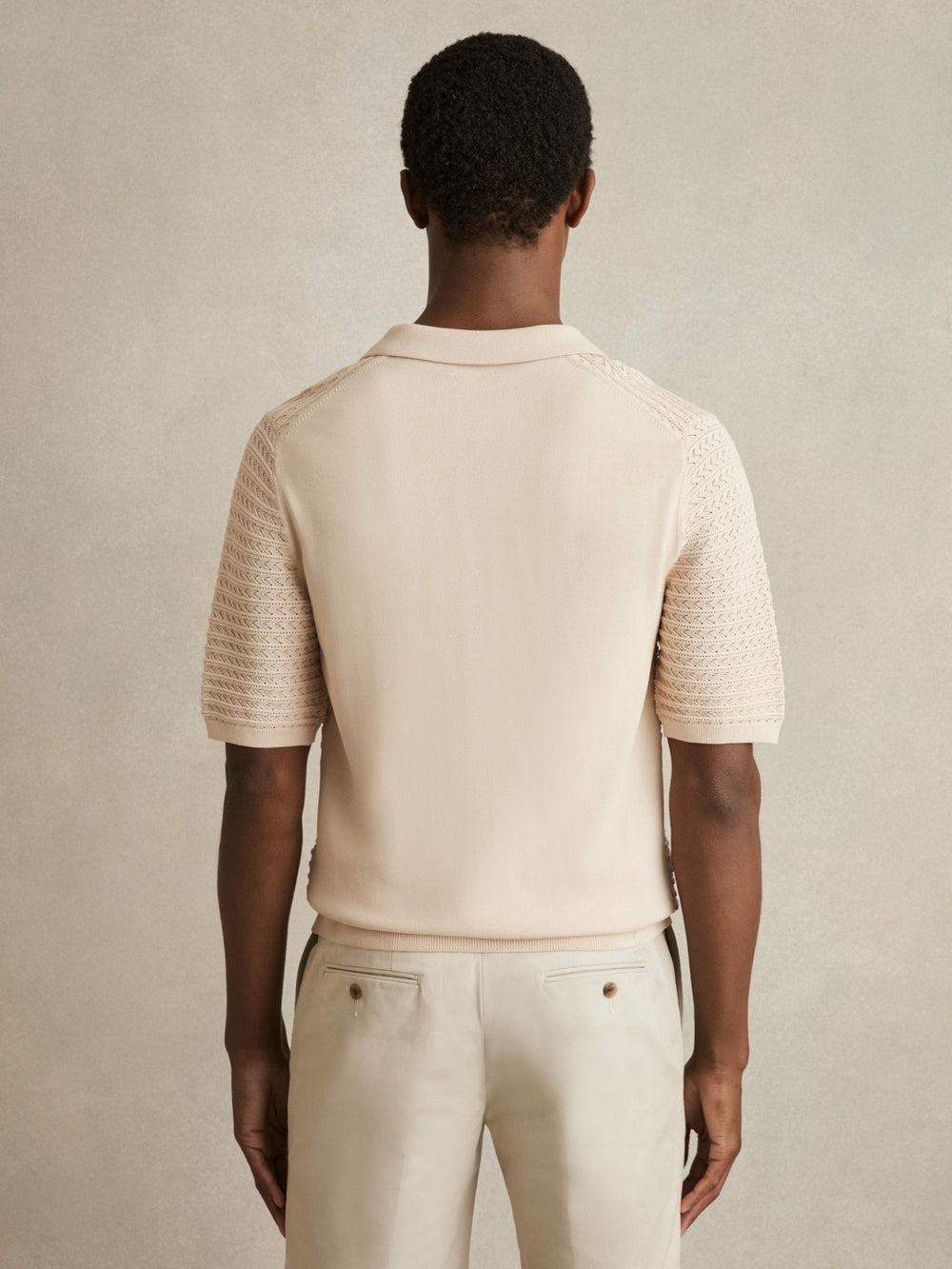 Pointelle Open-Collar Polo Shirt Stone | Mens