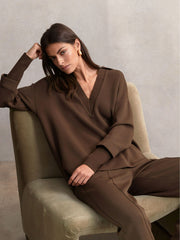 Interlock Open-Collar Sweatshirt Chocolate | Womens