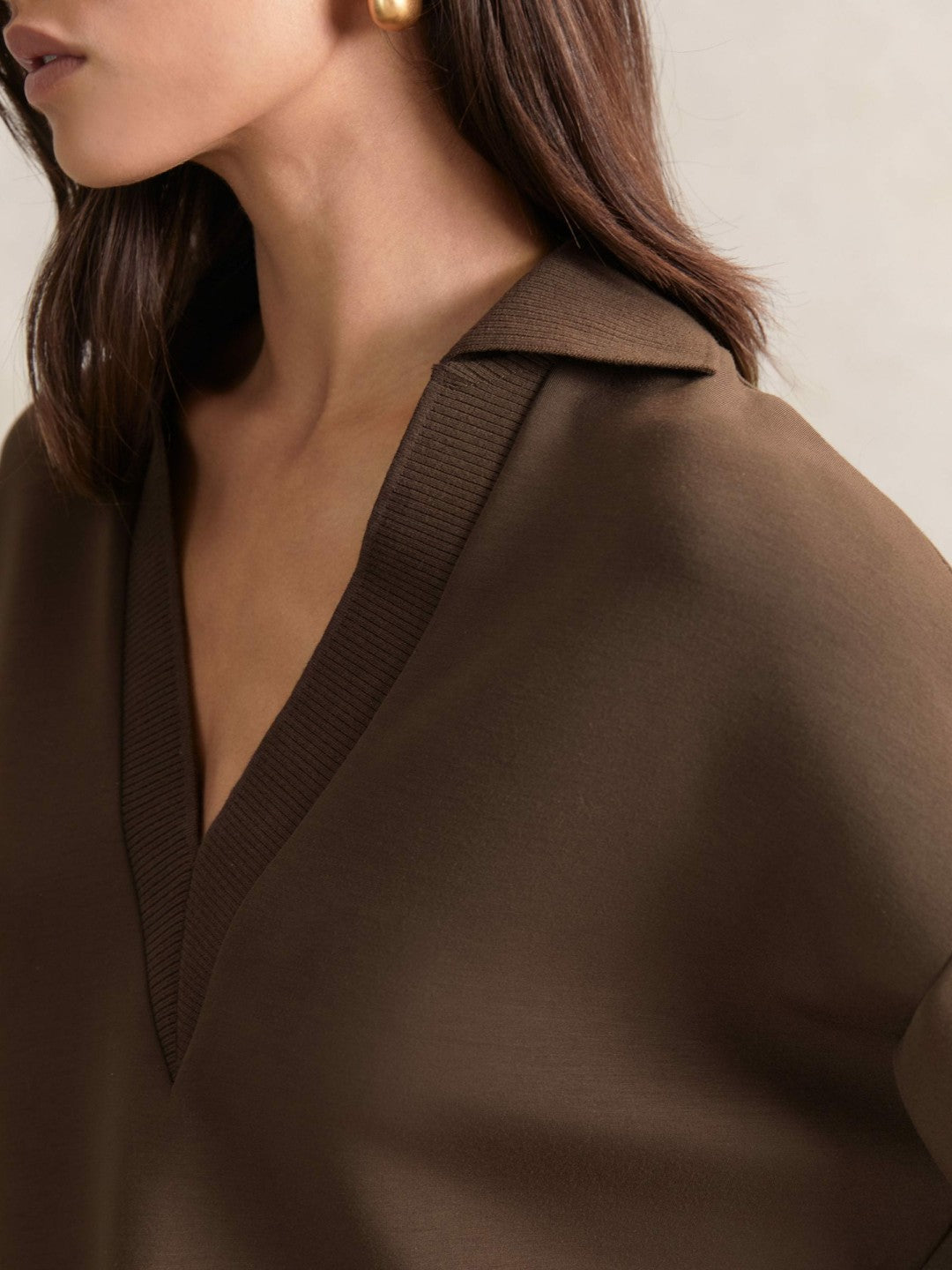 Interlock Open-Collar Sweatshirt Chocolate | Womens