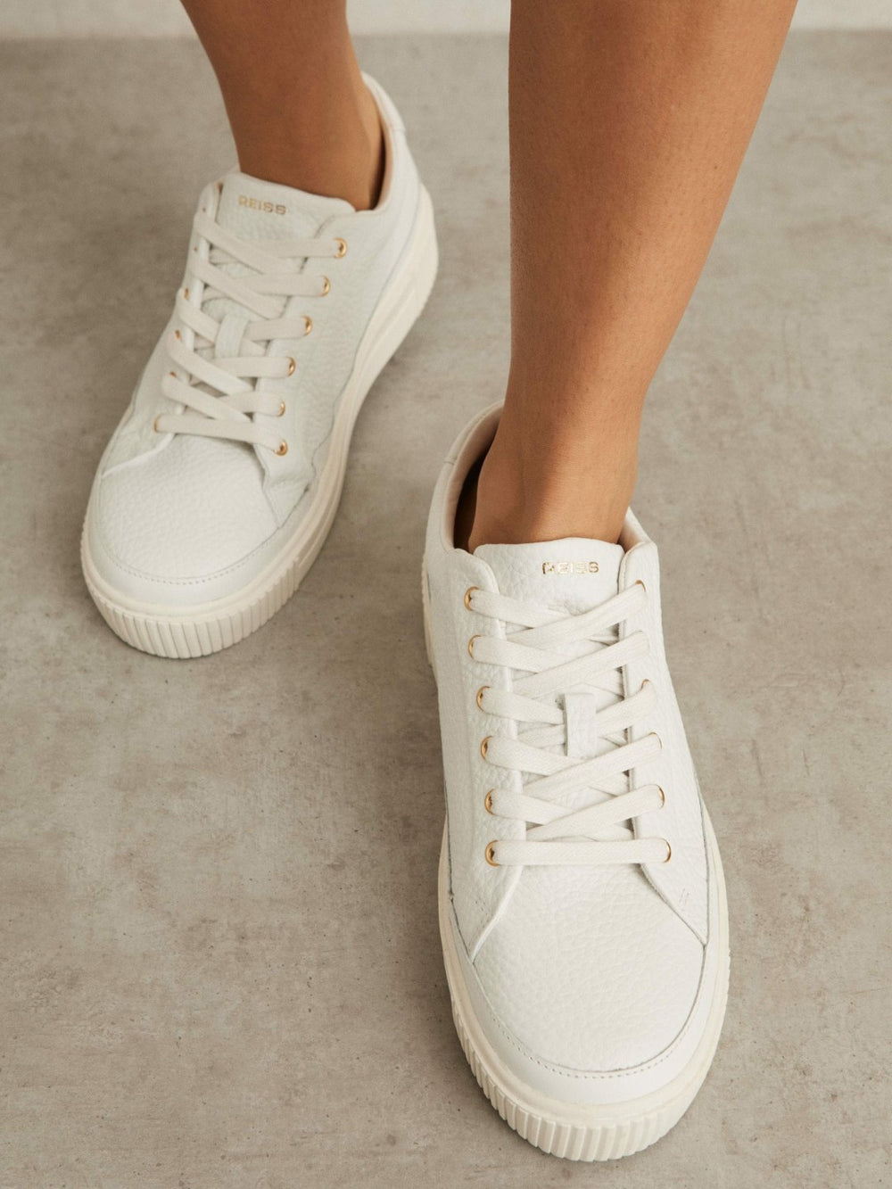 Grained Leather Platform Trainers White | Womens