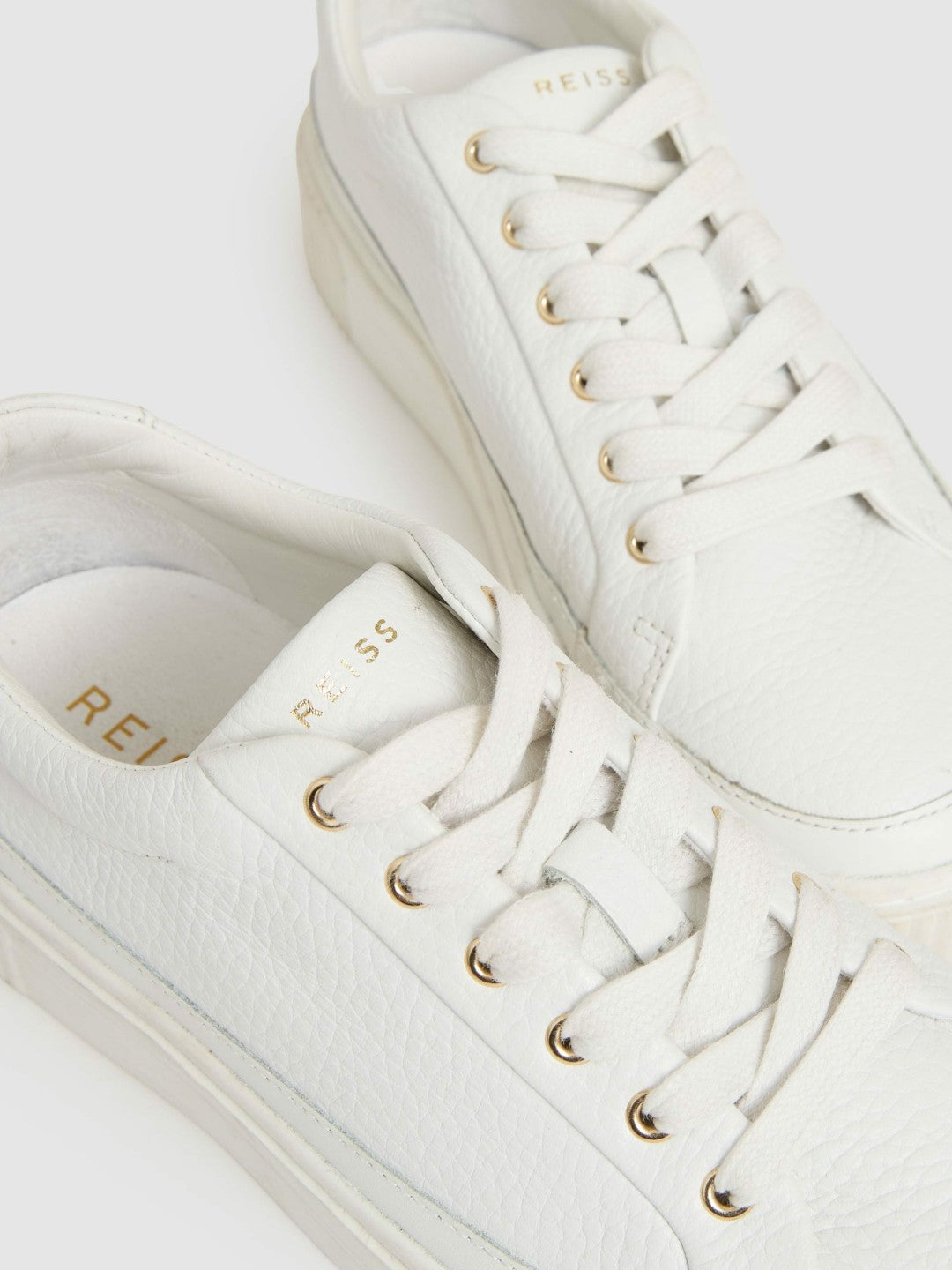 Grained Leather Platform Trainers White | Womens