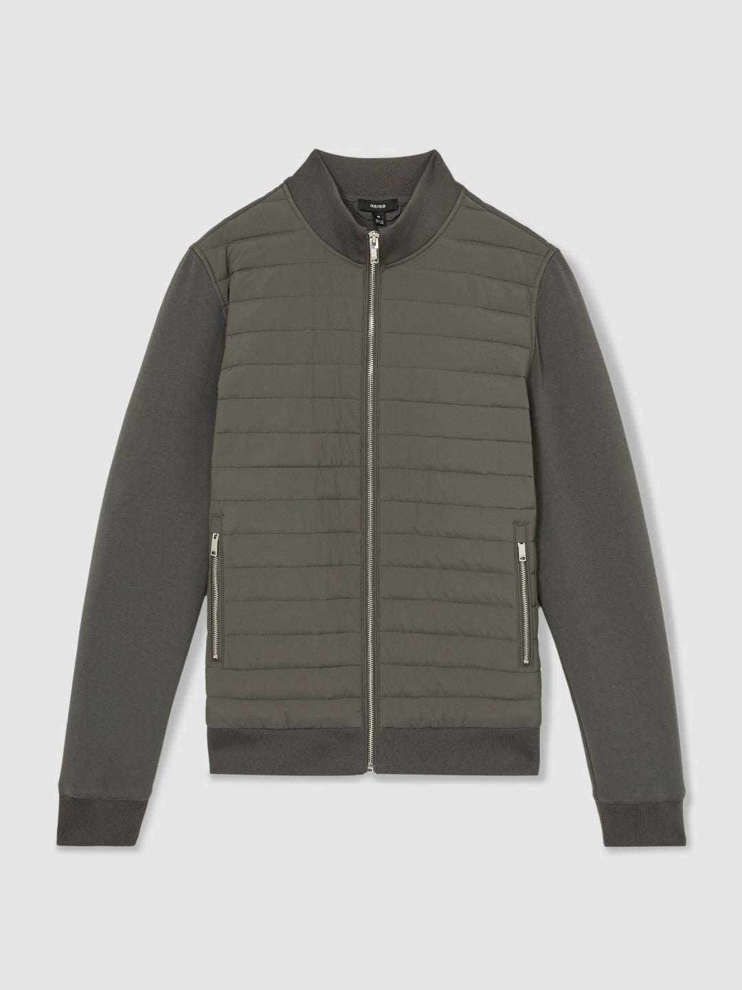 Hybrid Quilt and Knit Zip-Through Jacket Sage | Mens