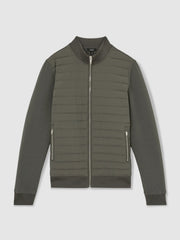 Hybrid Quilt and Knit Zip-Through Jacket Sage | Mens