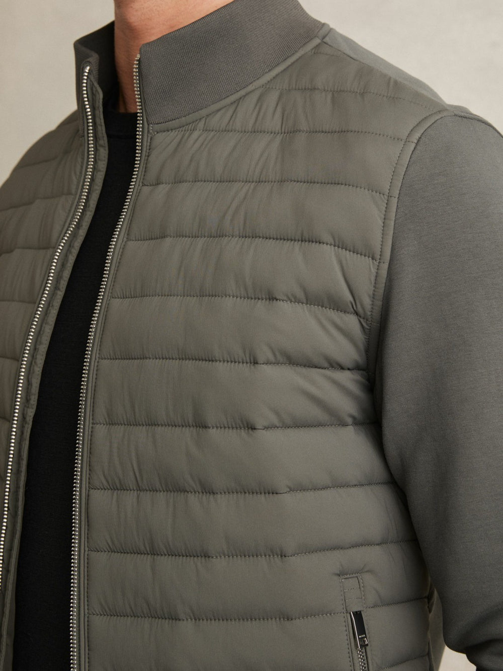 Hybrid Quilt and Knit Zip-Through Jacket Sage | Mens