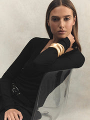 Jersey V-Neck Top Black | Womens