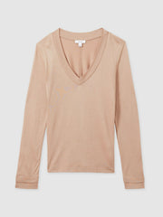 Jersey V-Neck Top Camel | Womens