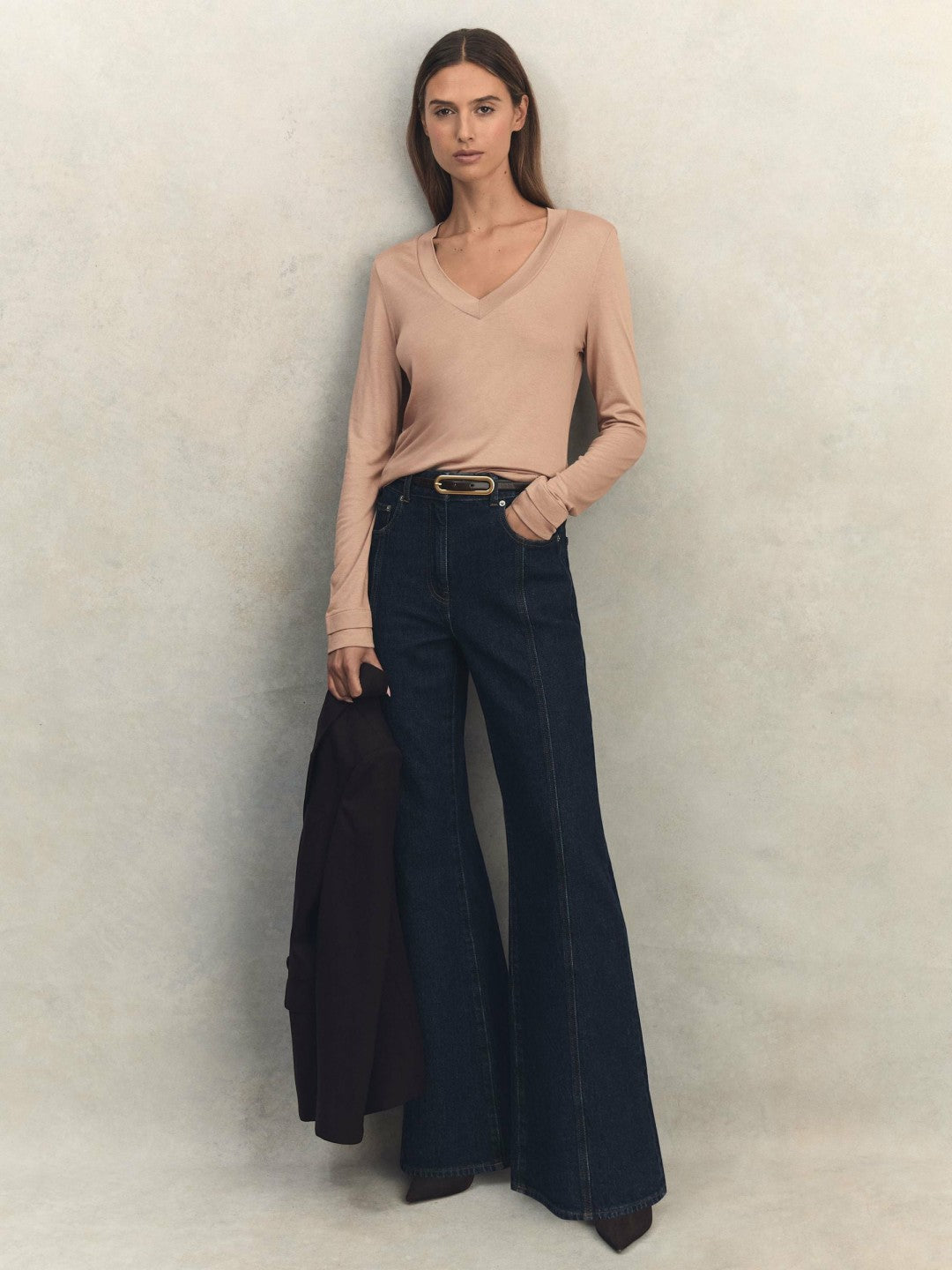 Jersey V-Neck Top Camel | Womens