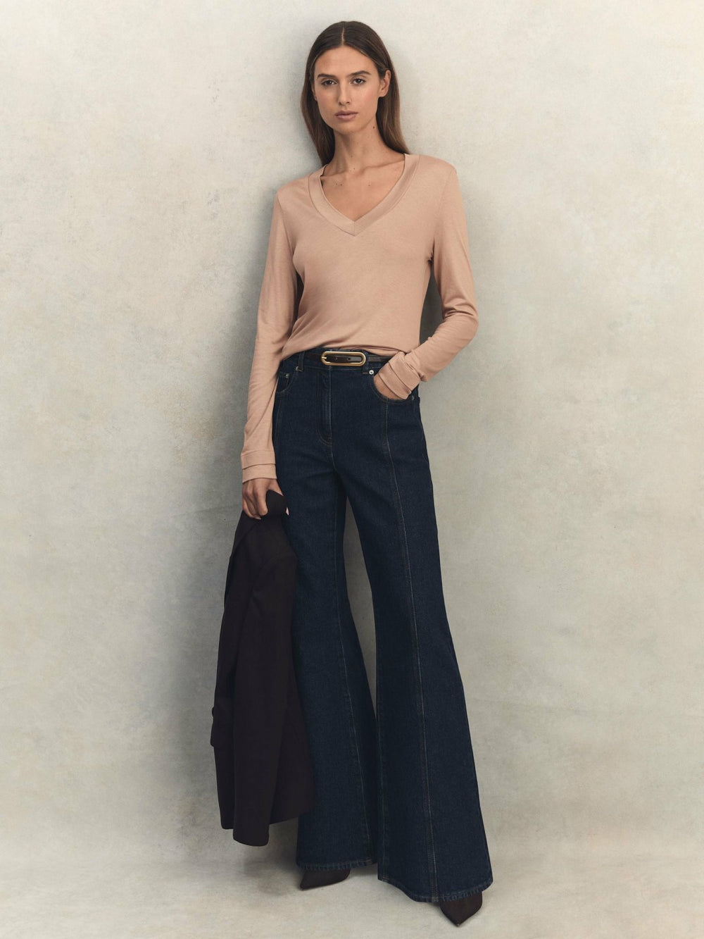 Jersey V-Neck Top Camel | Womens