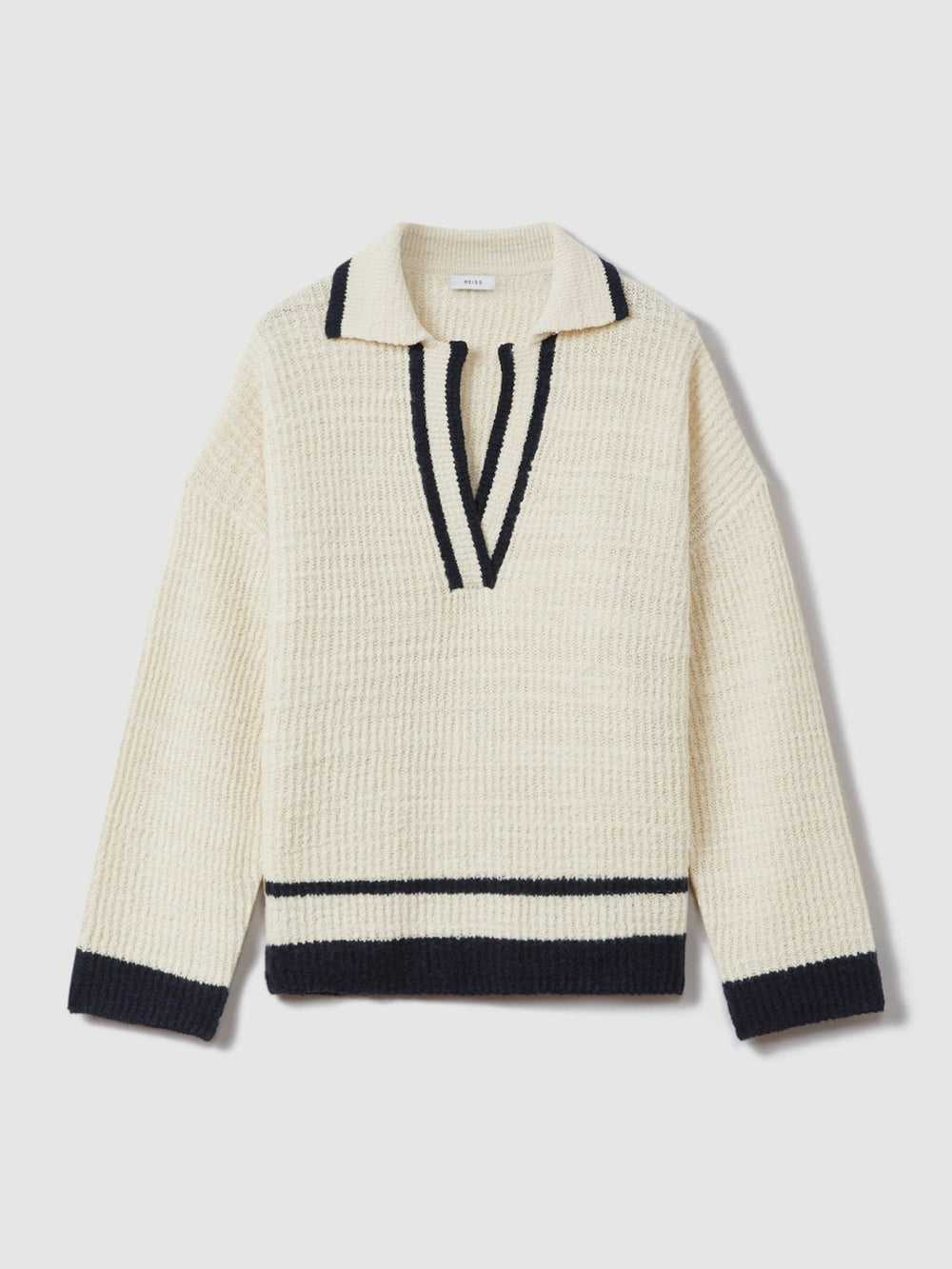 Wool Blend Open Collar Jumper Cream/Navy | Womens