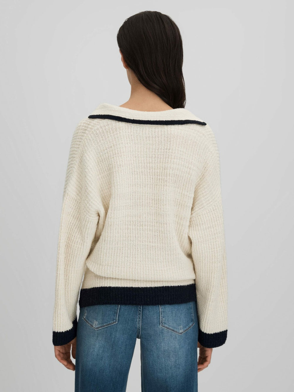 Wool Blend Open Collar Jumper Cream/Navy | Womens