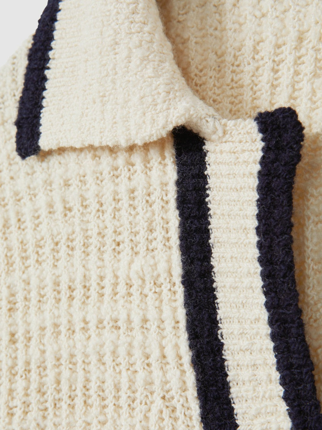 Wool Blend Open Collar Jumper Cream/Navy | Womens