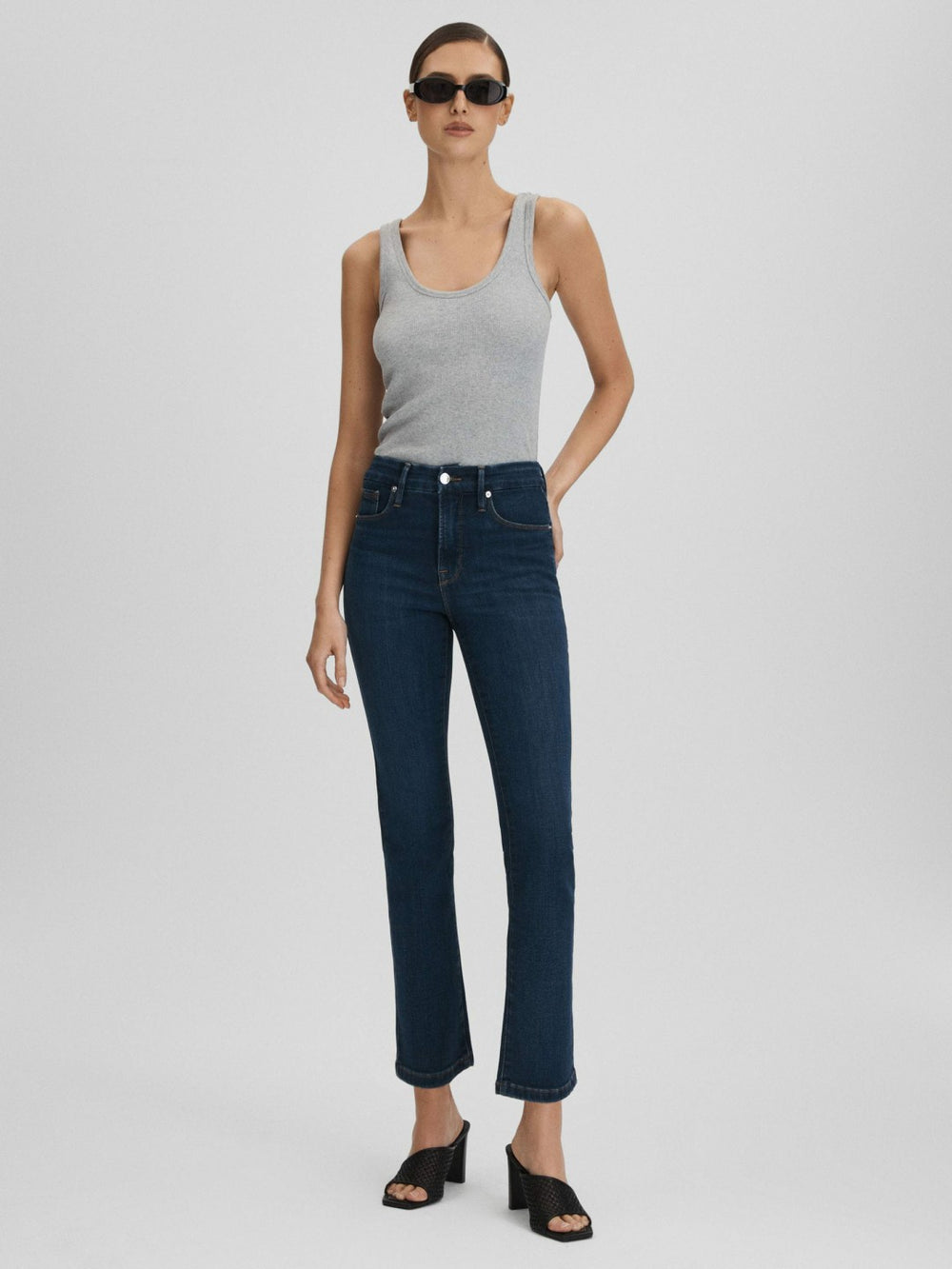 Good American Slim Fit Cropped Jeans Blue | Womens