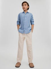 3-9 yrs Striped Linen Cutaway Collar Shirt Sky Blue | Children