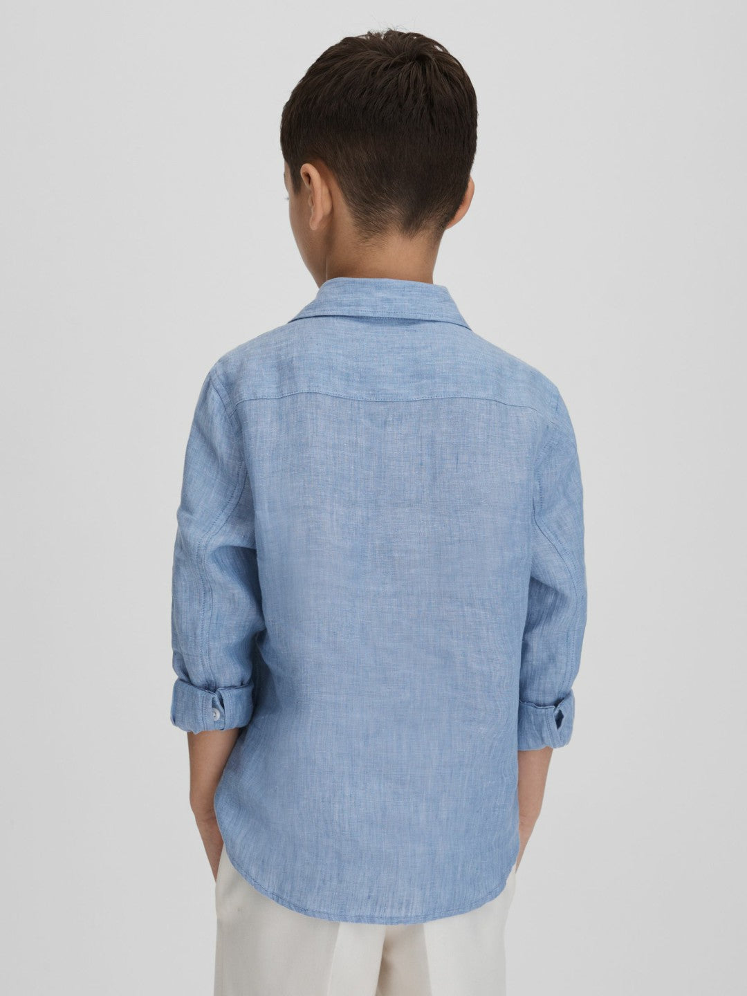 3-9 yrs Striped Linen Cutaway Collar Shirt Sky Blue | Children