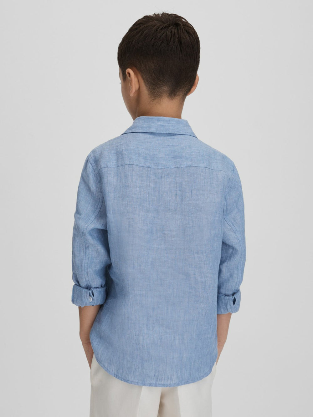 3-9 yrs Striped Linen Cutaway Collar Shirt Sky Blue | Children