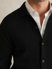 Merino Wool Button-Through Cardigan Black | Mens