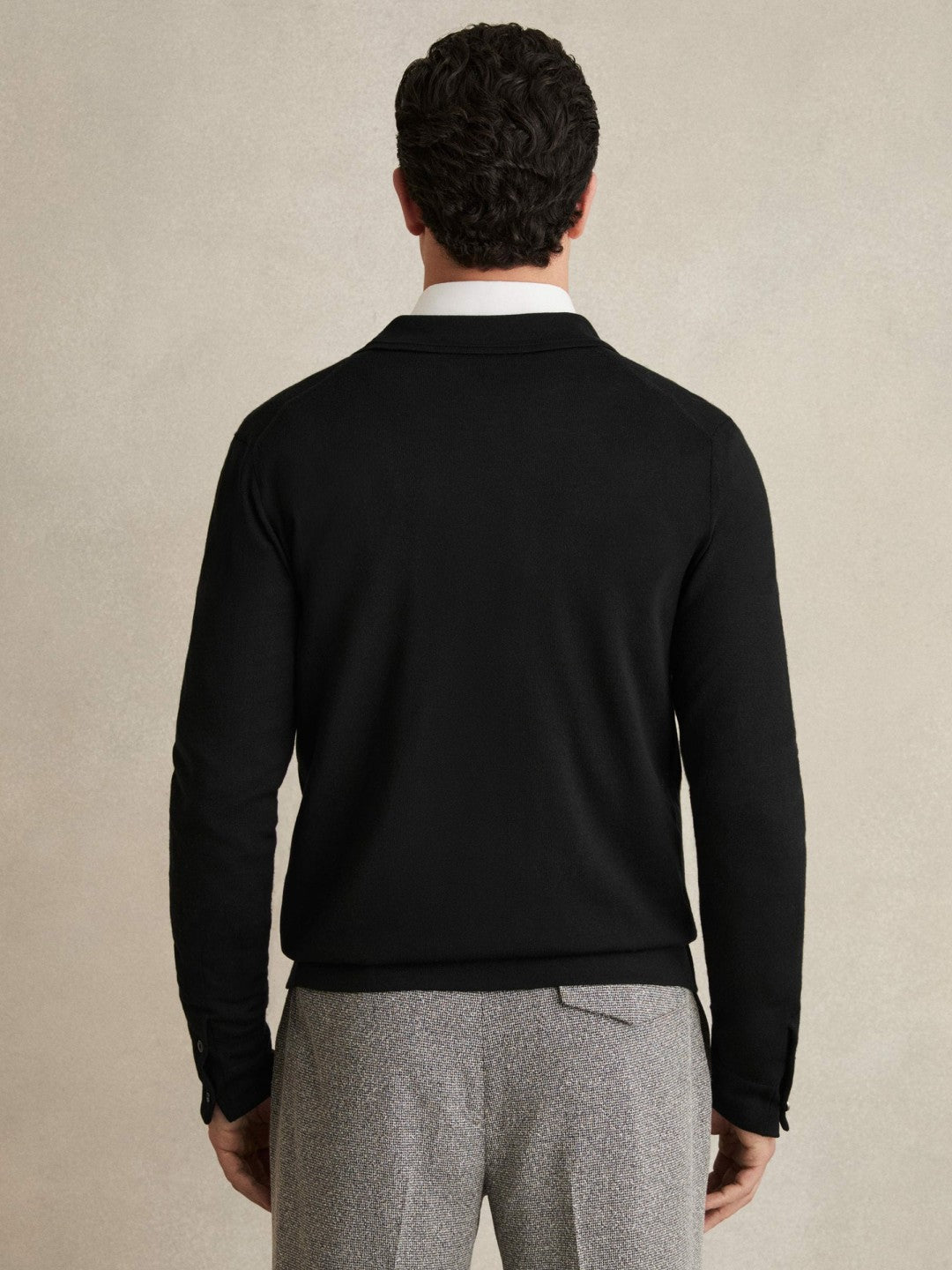 Merino Wool Button-Through Cardigan Black | Mens