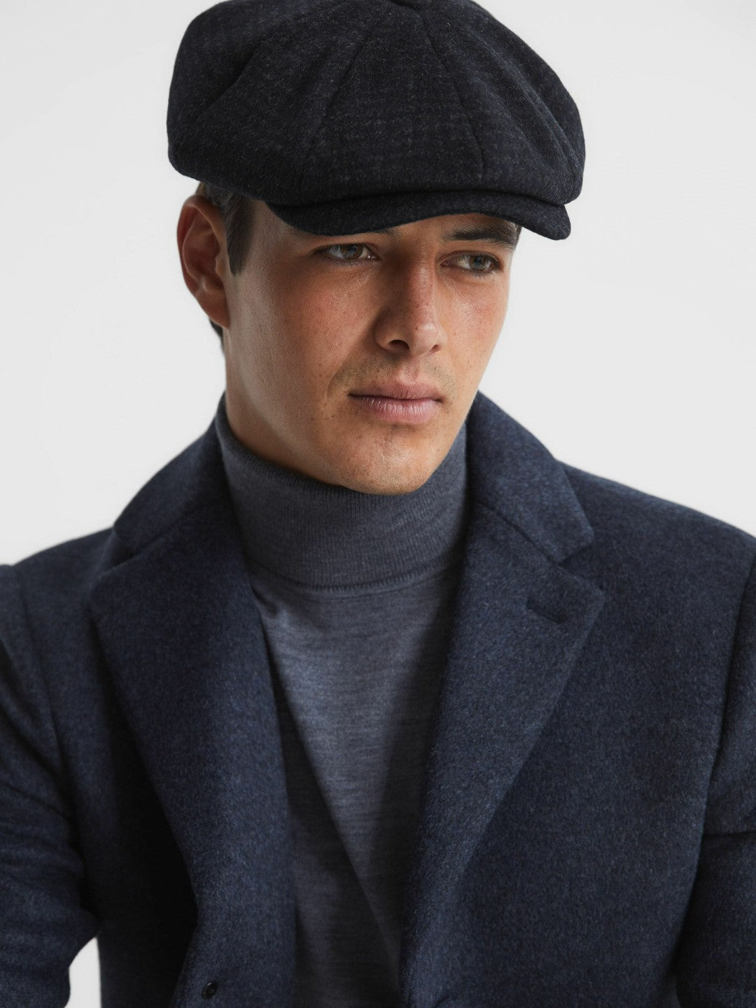 Wool Blend Baker Boy Cap Navy | Mens